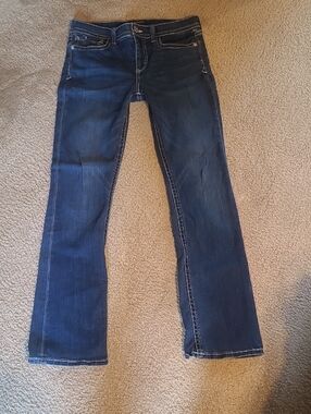 Express Barely Boot Mid-Rise Distressed Style Dark Wash Denim Jeans, Sz 10R